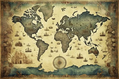 AI generated Great detailed illustration of the world map in vintage ...