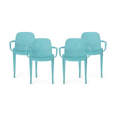 Jeremiah Outdoor Modern Stacking Dining Chair, Set of 4, Teal - Walmart ...