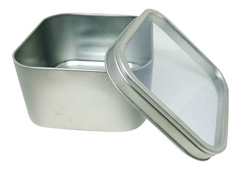 Square Metal Tin Box Storage Containers with Windowed Lids - 4x4x2.25 Inches, 16 oz. - Set of 2 ...