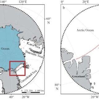 Extents of the Arctic Ocean and its marginal sea areas (red box shows ...