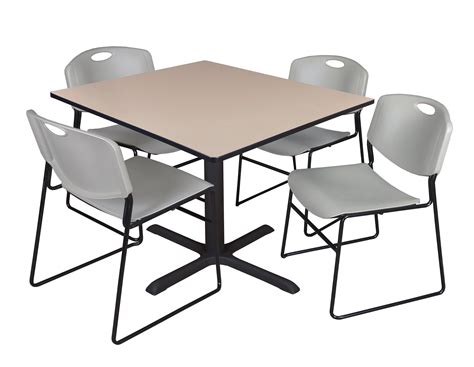 Cain 48" Beige Square Breakroom Table and 4 Zeng Stack Chairs, Multiple Colors - Walmart.com ...