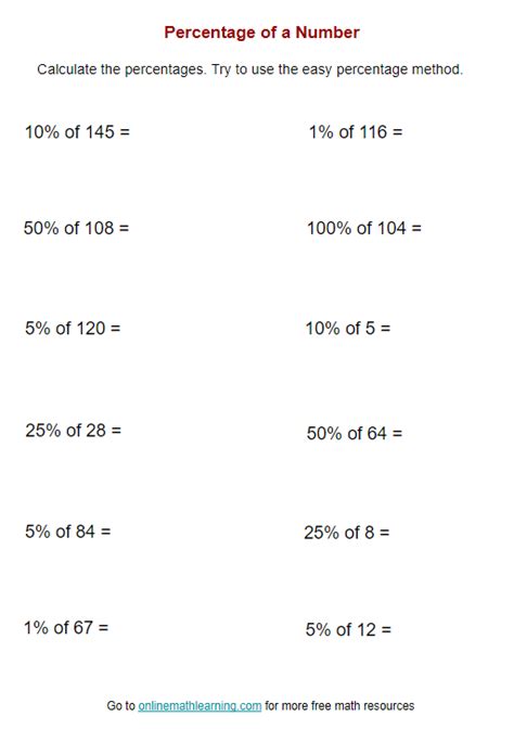 Percentage Worksheets (answers, examples)