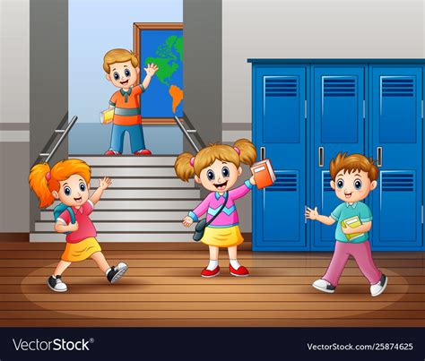 Cartoon happy students at school Royalty Free Vector Image