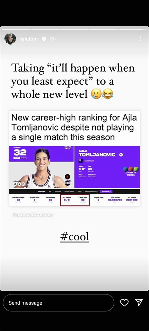 Ajla Tomljanovic reacts to her career-high ranking without playing tennis