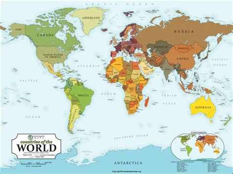 Labeled World Map With Countries, Capitals & Cities in Pdf