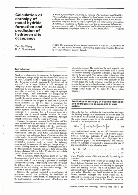 (PDF) Calculation of enthalpy of metal hydride formation and prediction ...