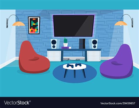 Video game room interior concept flat cartoon Vector Image