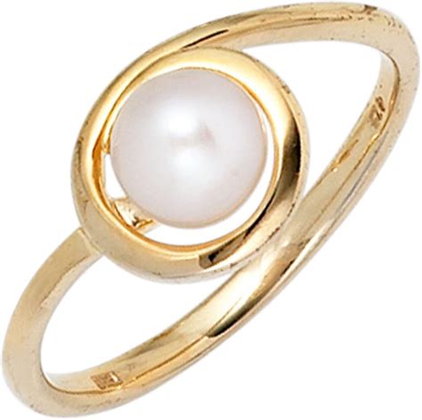 Women's Ring Pearl Freshwater Cultured Pearl Ring Pearl 585 Yellow Gold: Amazon.co.uk: Jewellery