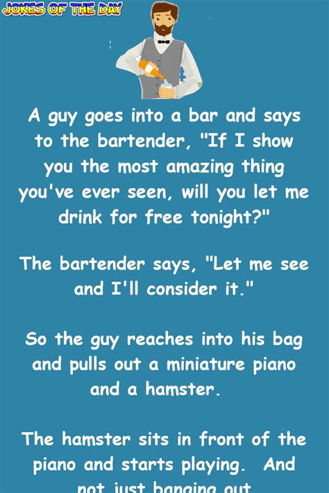 Funny Bar Joke: The bartender is impressed and gives the man free... | Bar jokes, Jokes, Bartender