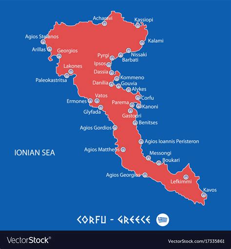 Island of corfu in greece red map Royalty Free Vector Image
