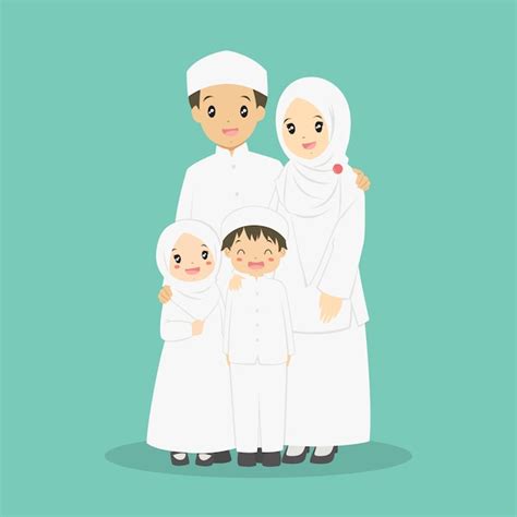 Happy Muslim Family Cartoon