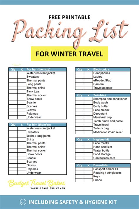 Printable Packing List Winter Vacation Packing Checklist ...