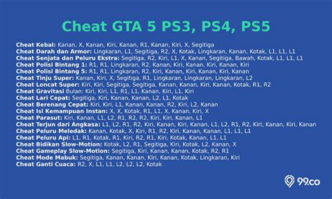 Daftar Cheat GTA 5 Lengkap PS3, PS4, PC 2024