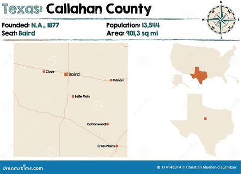 Map of Callahan County in Texas Stock Vector - Illustration of detailed, brown: 114143314