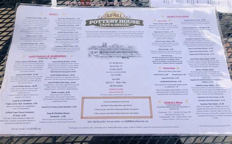 Menu at Old Mill Pottery House Cafe and Grill, Pigeon Forge