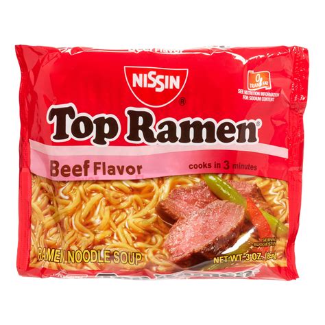 Nissin Top Ramen Beef Flavor Ramen Noodle Soup, 3 oz, 12 count ...