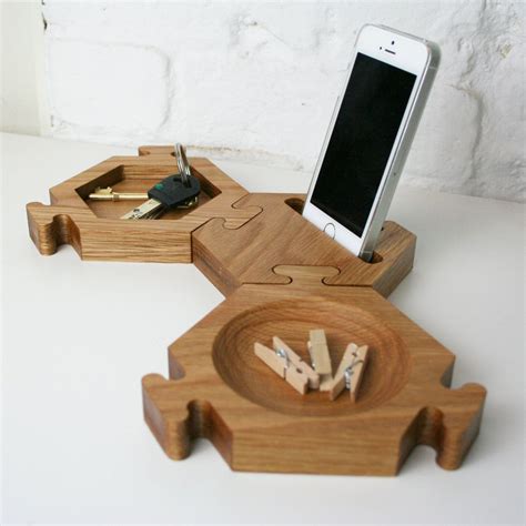 Natural Oak, Modular Hexagon Desk Tidy and Docking Station - Etsy UK | Wooden desk organizer ...