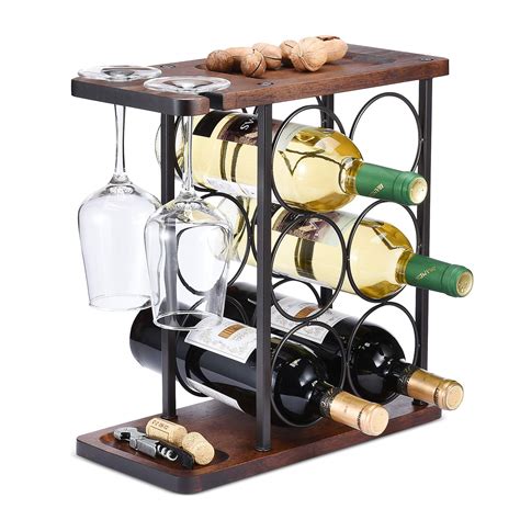 Buy ALLCENER Wine Rack with Glass Holder, Countertop Wine Rack, Wooden ...