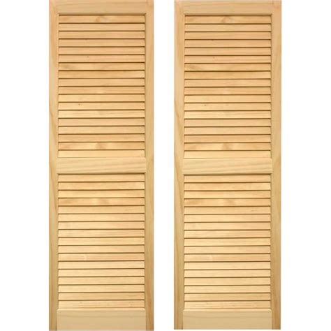 Shop Pinecroft 2-Pack Unfinished Louvered Wood Exterior Shutters ...