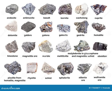 Set of Various Gray Unpolished Stones with Names Stock Image - Image of ...