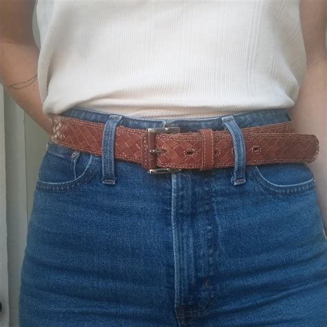 Woven detail belt in "saddle leather" brown Size L... - Depop