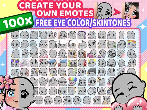 Emote Base MEGA Pack 100 Human Chibi Template for Twitch, Discord, Youtube Procreate Custom ...