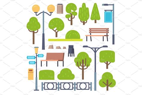 Park elements. Urban outdoor decor | Decorative Illustrations ...