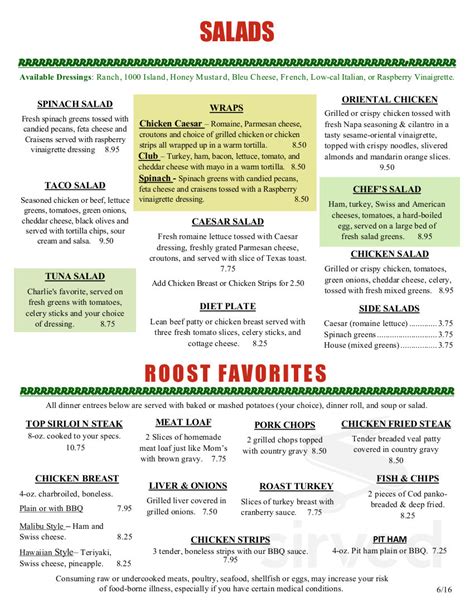 Rustler's Roost menu in Hayden, Idaho, USA