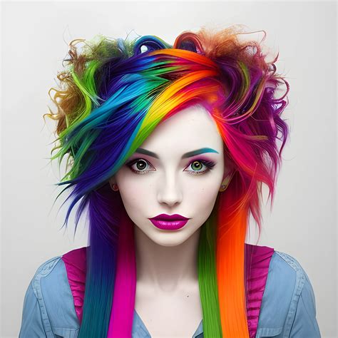 the woman is wearing multicolored hair, vibrant color scheme - Arthub.ai