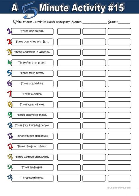 A 5 Minute Activity #15 - English ESL Worksheets