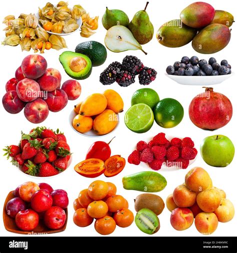 Many different types of fruits over white background Stock Photo - Alamy