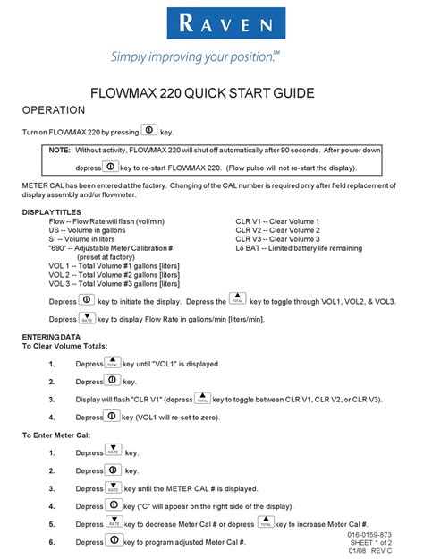 RAVEN FLOWMAX 220 QUICK START MANUAL Pdf Download | ManualsLib