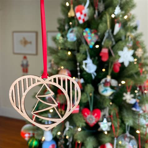 Wooden heart Christmas tree decoration with Christmas tree