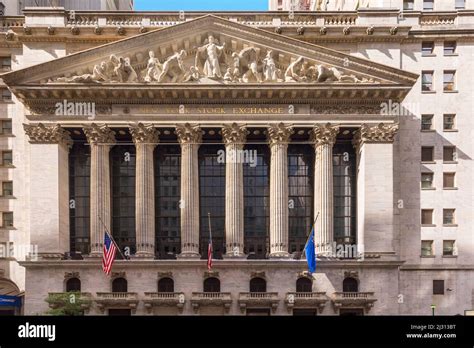 NEW YORK, USA - OCT 5, 2017: facade of wall street stock exchange in New York. NYSE is the most ...