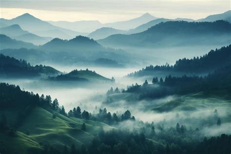 Premium AI Image | Foggy morning in the mountains