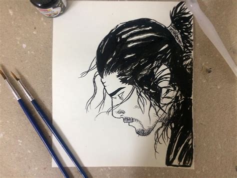 I drew Miyamoto Musahi from Vagabond. First time using a brush and a G ...