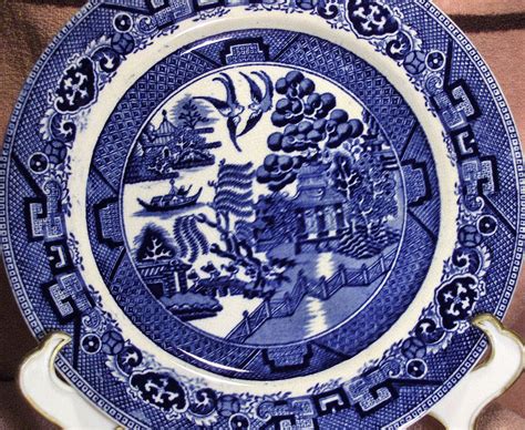 Flow Blue Willow Plate Circa 1900 from pennycandyantiques on Ruby Lane