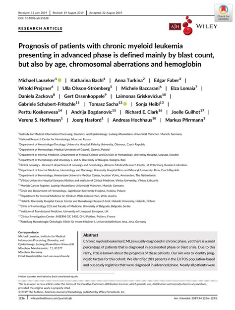 (PDF) Prognosis of patients with chronic myeloid leukemia presenting in advanced phase is ...