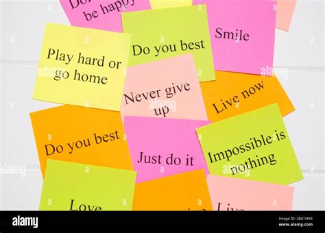 Motivational words on colorful stickers on white background. A vision Board. Cards with words ...