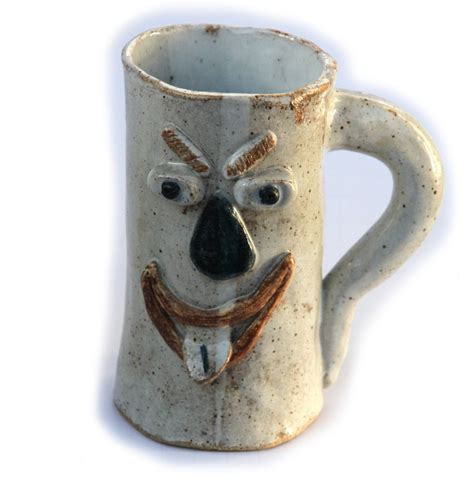 CherryRevolver Pottery FACE MUG Rustic Funny Face with Knitted