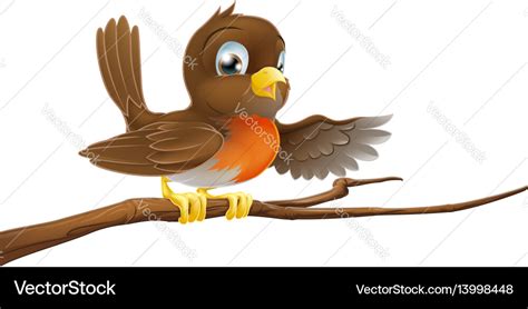 Robin bird on branch pointing Royalty Free Vector Image