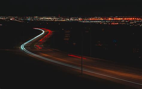 Download wallpaper 3840x2400 road, light, long exposure, city, night ...