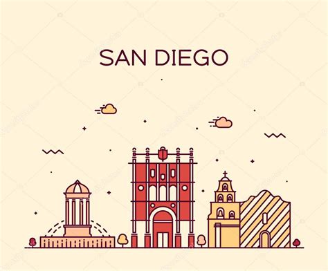 San Diego skyline vector illustration linear — Stock Vector © grop ...