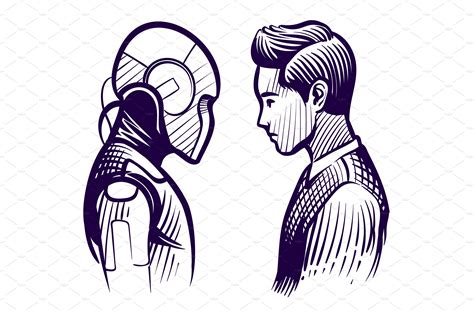 Human vs robot. Conflict of | Vector Graphics ~ Creative Market