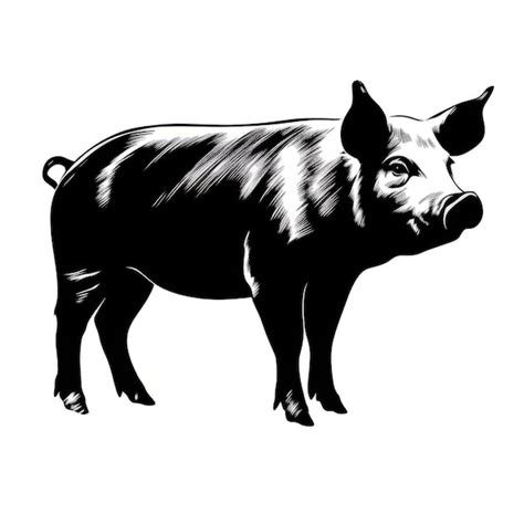 Premium AI Image | A silhouette black and white pig standing on a white ...