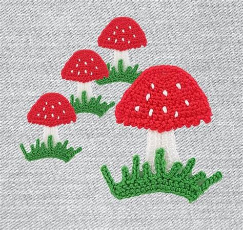 Red mushroom patch Crochet mushroom applique Crochet sew on | Etsy in ...