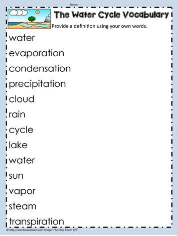 Water Cycle Vocabulary Worksheets