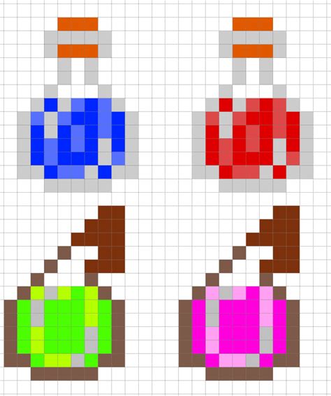 Potions | Minecraft pixel art, Pixel art templates, Minecraft perler