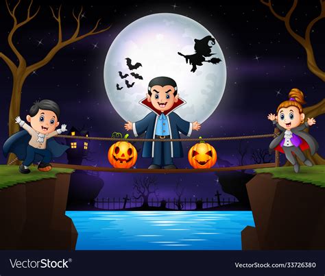 Happy vampire family in halloween night Royalty Free Vector