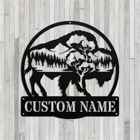 Custom Bison Metal Wall Art, Buffalo Name Metal Sign, Personalized Bison Name Sign Decoration ...